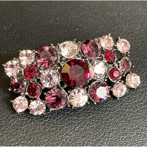 Vintage Japanned Rhinestone Brooch Pin Pink Rose Prong Set Small Rectangle